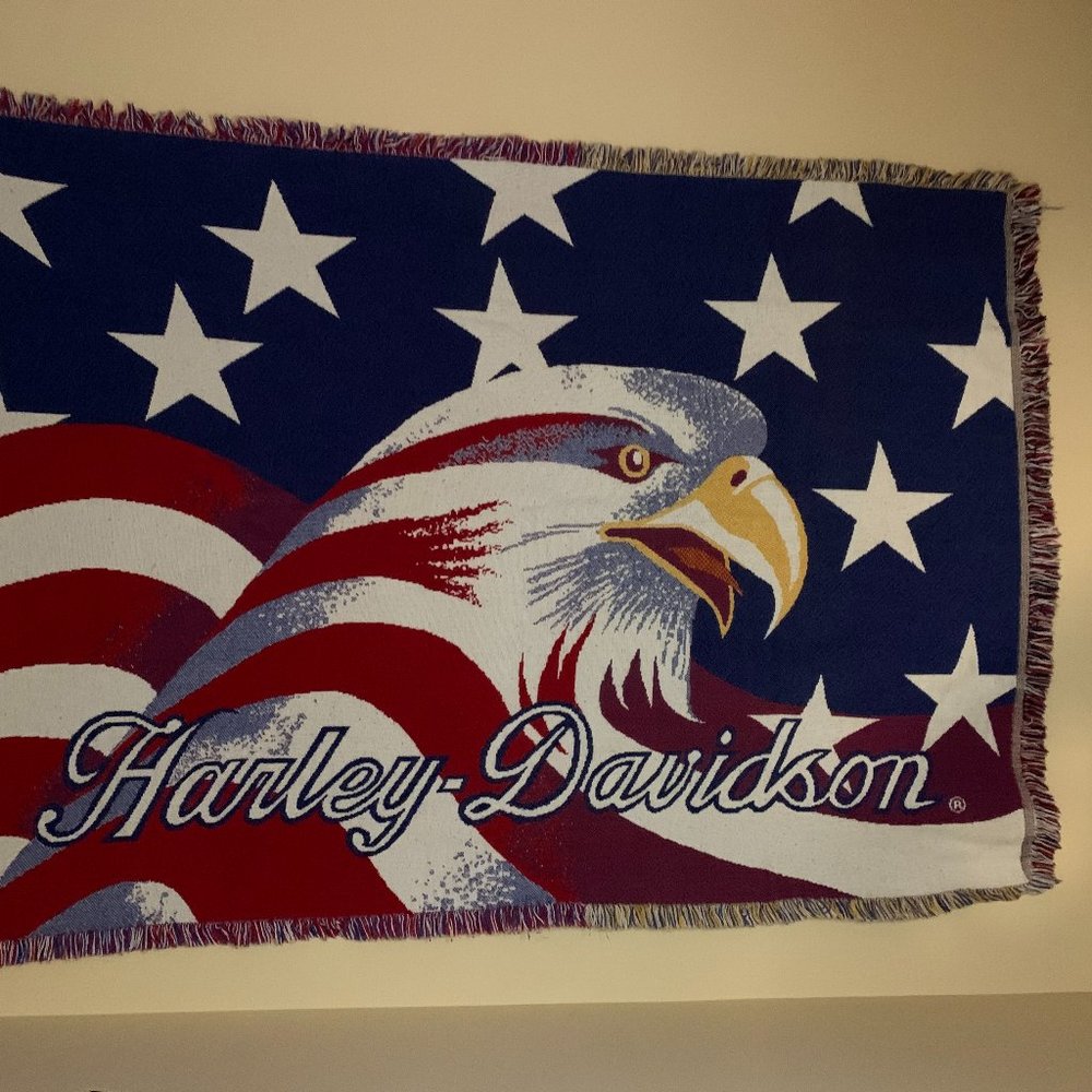 Harley Davidson Eagle and American Flag Throw Blanket 48X70